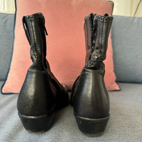 Isabel Marant Santia Black Leather Western Ankle Bootie Boots - Picture 4 of 8